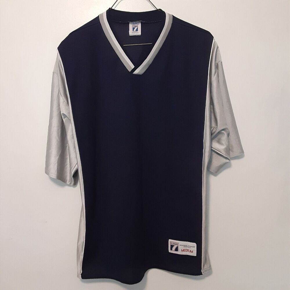VINTAGE Logo 7 Athletic Football Jersey T-Shirt Blank Blue Gray Size M Mens